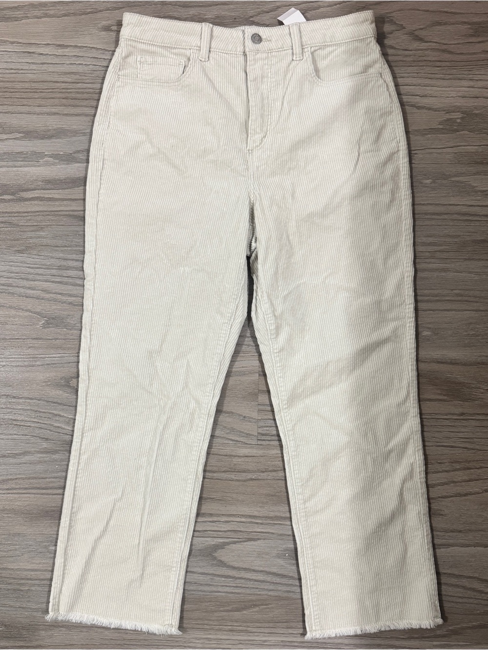 LOFT The Straight Crop High Rise Corduroy Pants Ivory Cream Size 30/10 Raw Hem